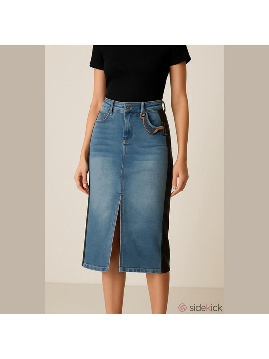 one 5 one Dresses & Skirts - Blue Denim Pencil Skirt with Faux Leather Back & Side Panels